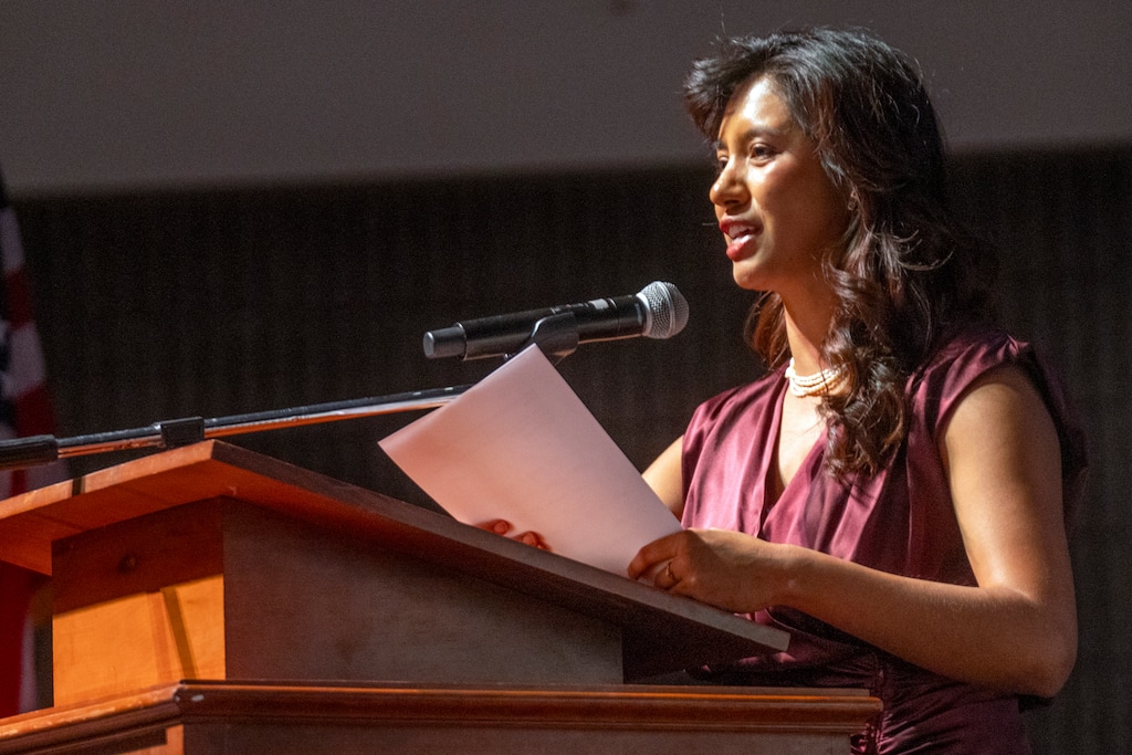 (Rick Egan | The Salt Lake Tribune) Then a candidate for the 1st Congressional District, Salt Lake City Council member Eva Lopez Chavez spoke at the Democratic nominating convention at Jordan High School in Sandy on Saturday, April 25, 2026. She failed to gather enough signatures to qualify for the primary ballot and was eliminated from the race.
