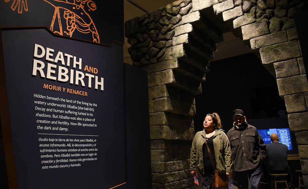 (Francisco Kjolseth  |  The Salt Lake Tribune)  Magdalena Muñoz tours the new Maya exhibit with her grandfather Antonio Muñoz, 84, who appreciated the Spanish translations provided in the exhibit. The Natural History Museum of Utah recently received $1,175,721 in funding from the Salt Lake County Zoo, Arts and Park program. The Tier I arts organization, the name for the county's large arts programs, is one of many working to appeal to a diverse audience as the state's population grows and changes. The Natural History Museum has translated its brochures into Spanish and visits every fourth grade class on the west side in an effort to increase accessibility and grow its visitorship.