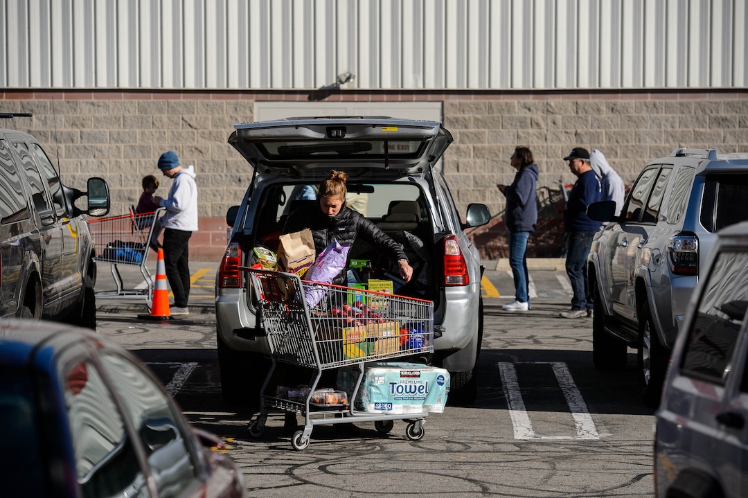 (Trent Nelson  |  The Salt Lake Tribune) Shoppers at the Salt Lake City Costco location on Monday, March 16, 2020.