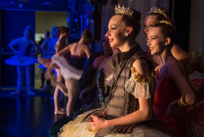 (Rick Egan  |  The Salt Lake Tribune)   Dancers smile as they watch their friend perform from backstage, at the 2018 Youth America Grand Prix Regional Semi-Finals at the University of Utah Marriott Center for Dance, Saturday, Feb. 17, 2018.