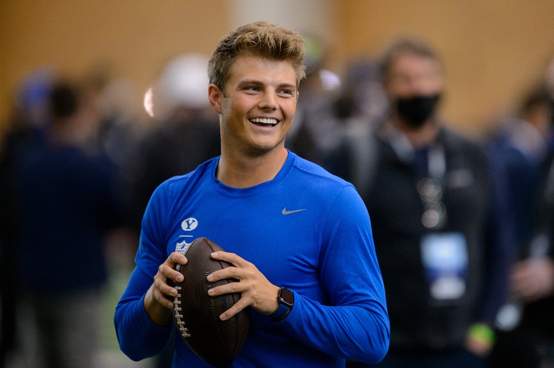 (Trent Nelson  |  The Salt Lake Tribune) BYU quarterback Zach Wilson warms up before working out for NFL scouts during BYU Pro Day, in Provo on Friday, March 26, 2021.