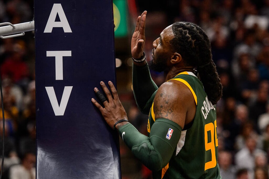 (Trent Nelson | The Salt Lake Tribune)  Utah Jazz forward Jae Crowder (99) as the Utah Jazz host the Denver Nuggets, NBA basketball in Salt Lake City on Wednesday Jan. 23, 2019.