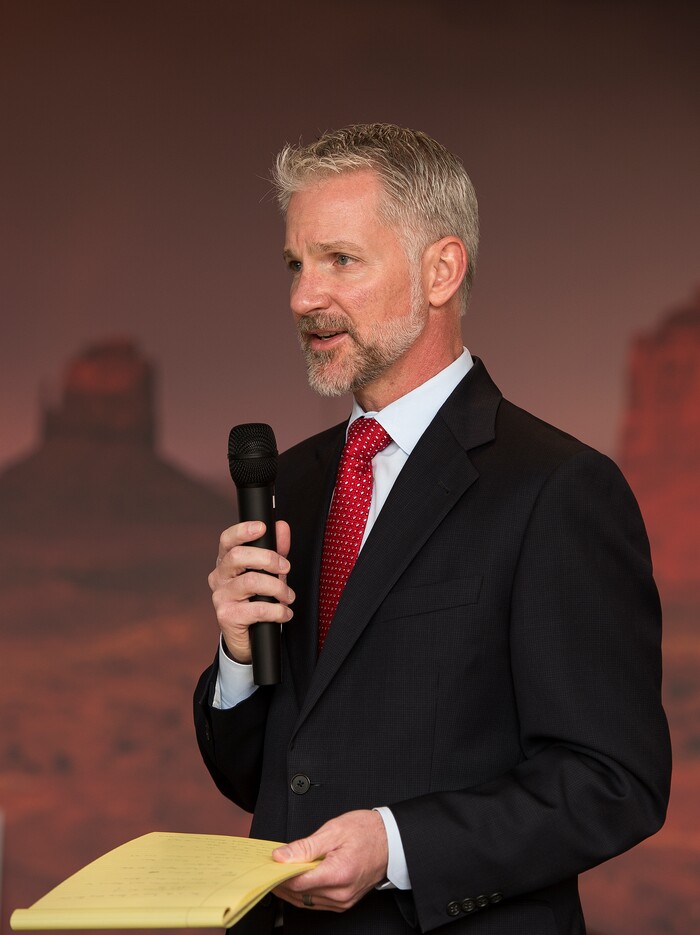 (Leah Hogsten  |  The Salt Lake Tribune) U.S. District Judge Robert Shelby gives details about how the redistricting process was determined to San Juan County residents attending a public hearing in Monticello. The new boundaries would ensure significant American Indian majorities in two of three County Commission districts and on four of five school board voting districts as the result of a January 2012 lawsuit filed in U.S. District Court by the Navajo Nation. The lawsuit seeks the redrawing of voting districts to reflect the 2010 U.S. Census. Last year, Shelby ruled the voting districts in the large southeastern Utah county, home to 16,895 residents, are unconstitutional and violate the rights of American Indians. Shelby intends to accept new voting districts by December 15. 