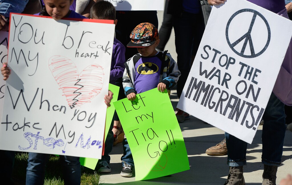 Francisco Kjolseth | The Salt Lake TribuneAtticus Juarez, 3, nephew of Silvia Juarez, who was detained by ICE agents in a Michaels parking lot last week in front of her 8-year-old daughter, joins family and friends in support of family. Mormon Women for Ethical Government and other concerned citizens gathered at the Department of Homeland Security field office in West Valley City on Wed. May 3, 2017, in a show of solidarity for a young mother and her family.