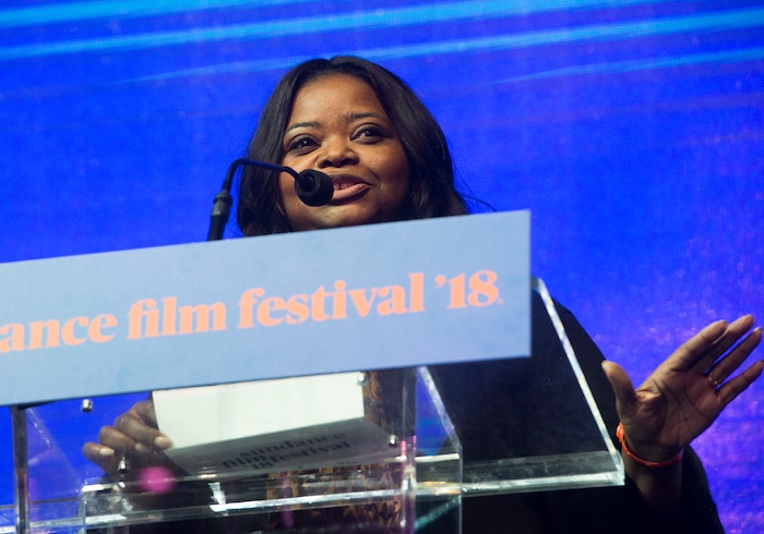 (Rick Egan  |  The Salt Lake Tribune)     Jury member Octavia Spencer, presents an award at the 2018 Sundance Film Festival Awards Night, Saturday, January 27, 2018.


