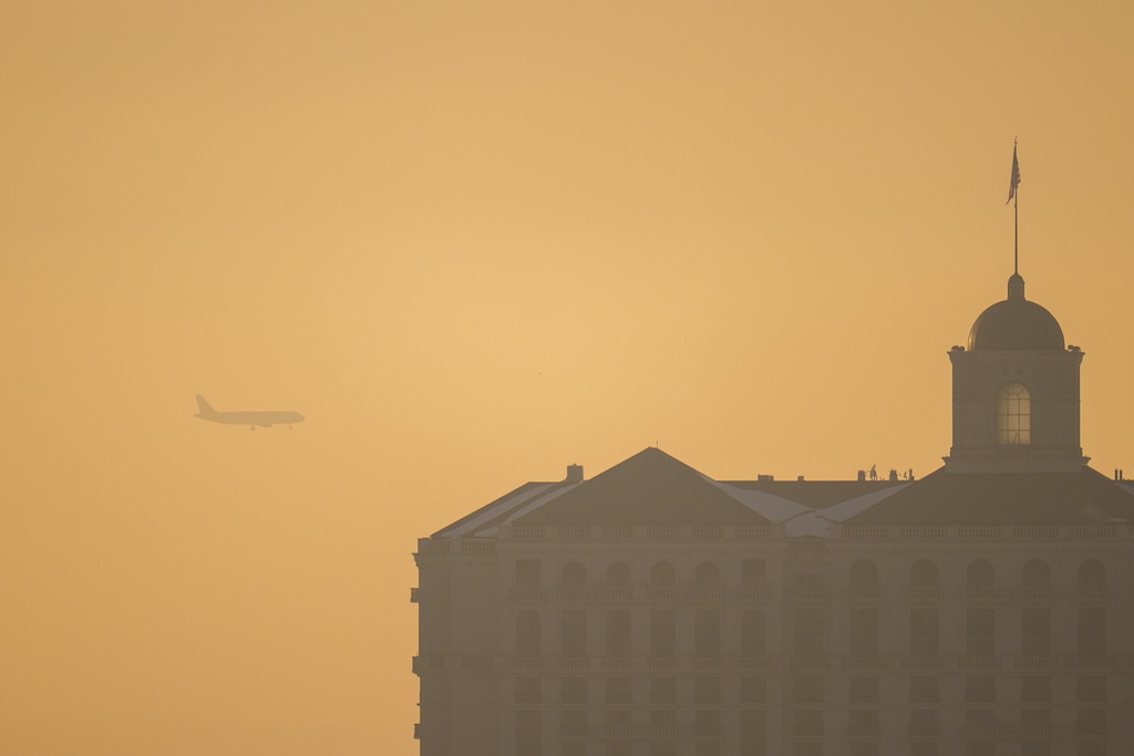(Trent Nelson  |  The Salt Lake Tribune) A hazy view of the Grand America Hotel in Salt Lake City on Monday, Dec. 20, 2021.