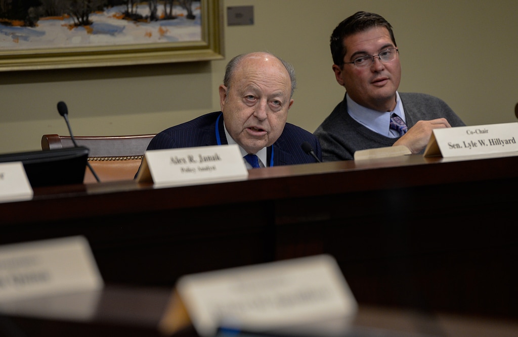 (Francisco Kjolseth | Tribune file photo) Senator Lyle Hillyard, R-Logan, left, chairman of the tax structuring and equalization task force and Utah Rep. Francis Gibson, R-Mapleton, along with other members of the tax reform task force speak during what may be its final meeting at the Utah Capitol on Monday, Nov. 25, 2019.