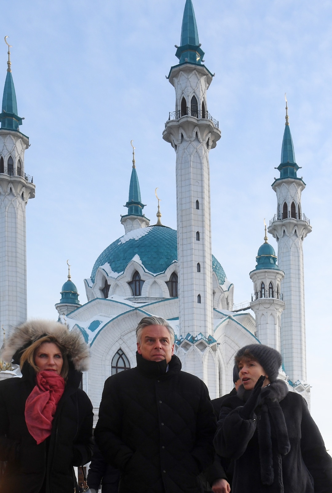 (Maksim Bogodvid  |  Sputnik)  Ambassador to Russia Jon Huntsman and his wife Mary Kaye, left, view the Qol Sharif Mosque as they tour the Kazan Kremlin on February 26, 2018.