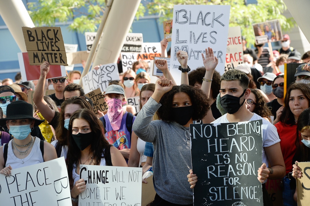 (Francisco Kjolseth  |  The Salt Lake Tribune) Demonstrators protest against police brutality at the Salt Lake City Public Safety Building on Wednesday, June 3, 2020, as the initially set 8 p.m. weeklong curfew was removed.