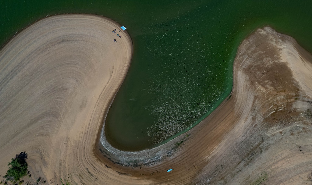(Francisco Kjolseth | The Salt Lake Tribune) Pineview Reservoir, being drastically drawn down for repairs and making it the lowest it’s been since at least the 1970s, is pictured on Saturday, Aug. 15, 2026.