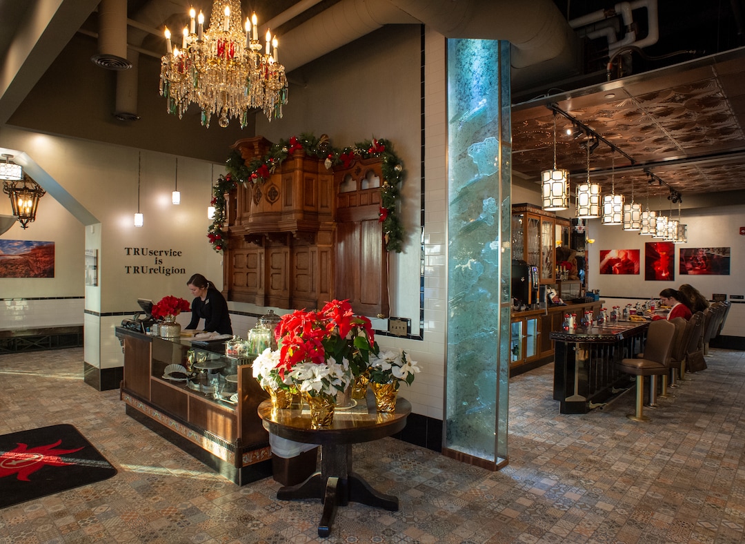 (Rick Egan  |  The Salt Lake Tribune)  Tru Religion Pancake & Steakhouse, which opened recently in Orem, features antique furniture from Salt Lake City's Lamb's Grill. Friday, Dec. 28, 2018.