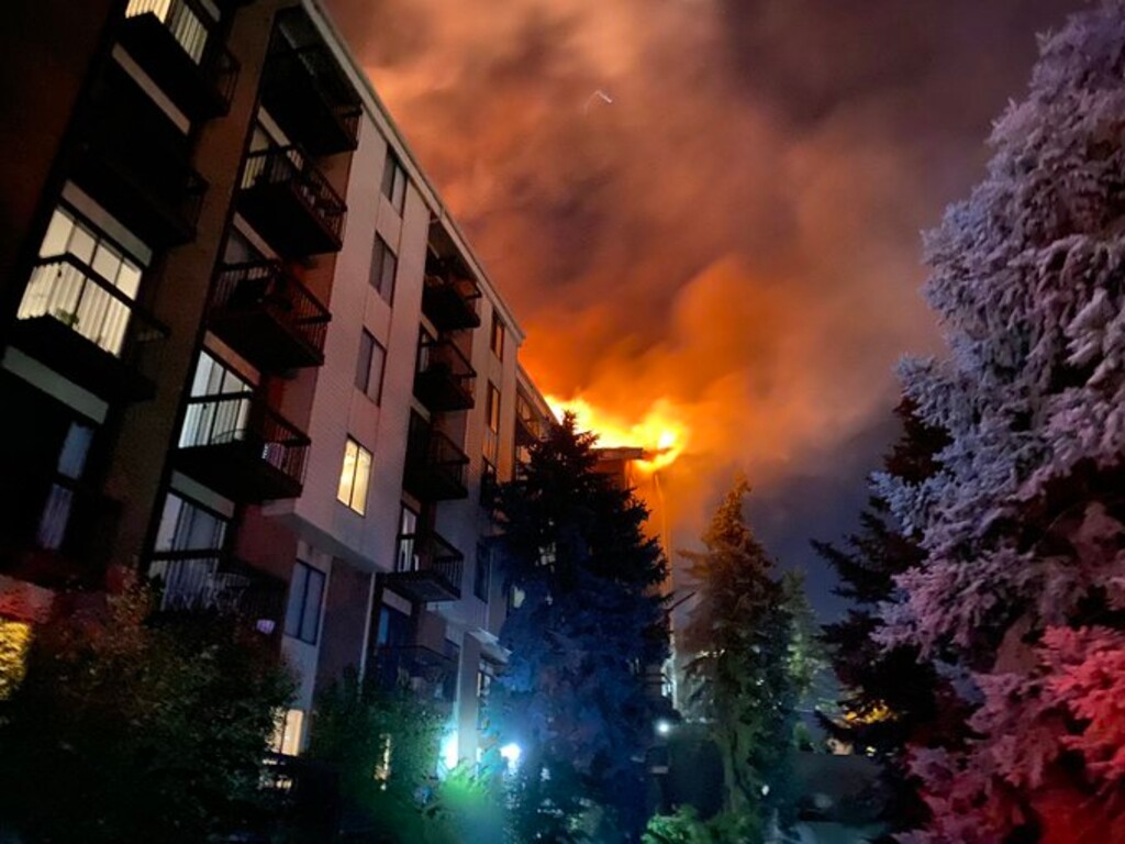 (Photo courtesy of the Salt Lake City Fire Department) A five-alarm fire broke out at the Incline Terrace apartments early Monday morning.