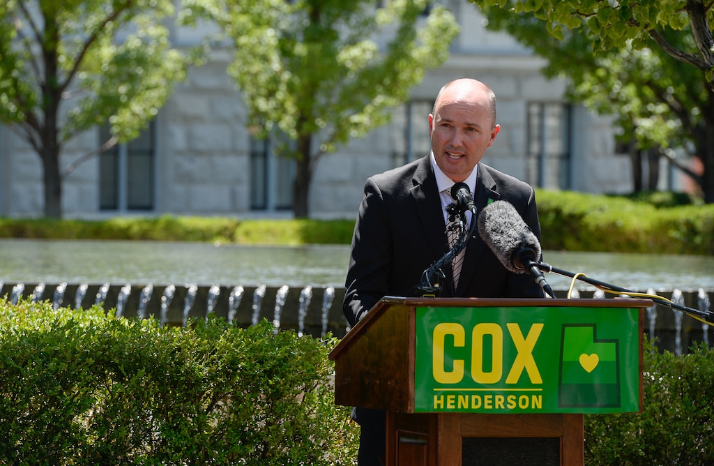 (Francisco Kjolseth  |  The Salt Lake Tribune) Lt. Gov Spencer Cox, hods a press conference at the Utah Capitol on Tuesday, July 7, 2020, following his win in the Republican primary race for Utah governor over former Utah Gov. Jon Huntsman.