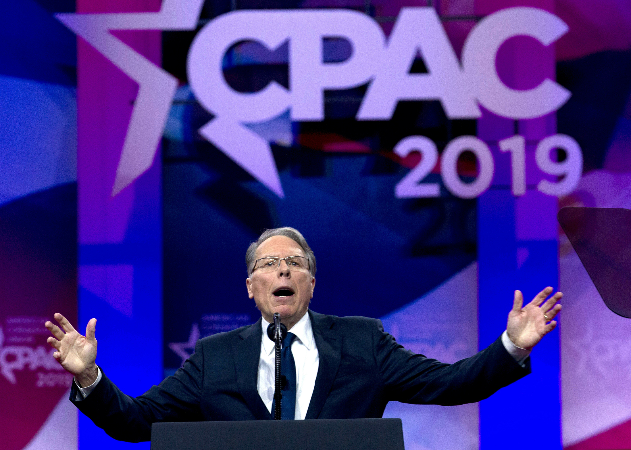 (Jose Luis Magana | AP file photo) In this March 2, 2019, file photo, National Rifle Association Executive Vice President and CEO Wayne LaPierre speaks at Conservative Political Action Conference, CPAC 2019, in Oxon Hill, Md.