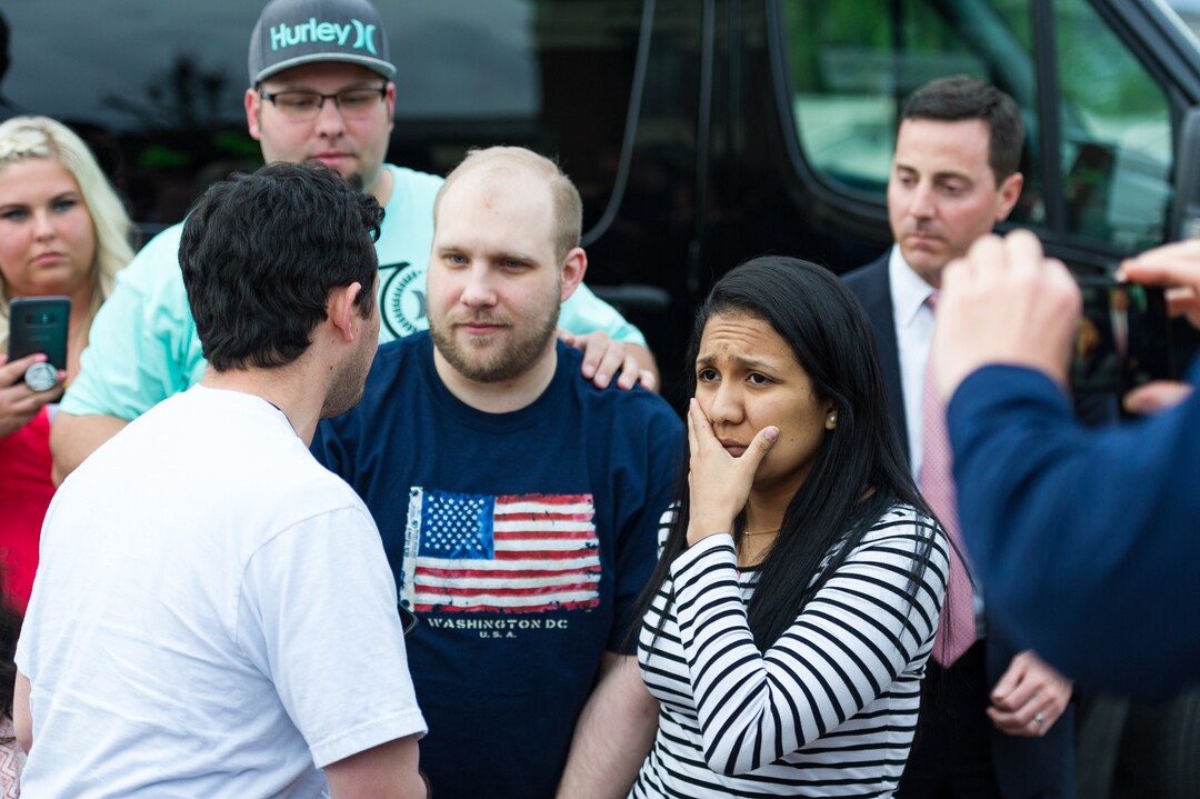 Alex Gallivan  |  Special to the Tribune Hundreds of people tuned out in Riverton to celebrate the arrival of Josh Holt, his wife, Thamy, and their daughter, Marian, Monday, May 28,2018