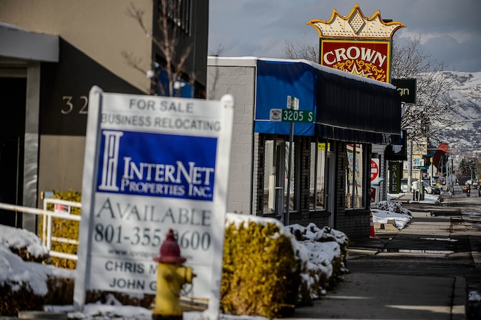 (Trent Nelson | The Salt Lake Tribune)
Businesses along Highland Drive in Millcreek on Monday Dec. 3, 2018. The newly incorporated city of Millcreek is pushing on all fronts to create a new downtown center, including designating large swathes of land along its stretch of Highland Drive as "blighted" so it can use eminent domain to condemn and improve private properties if it wants.