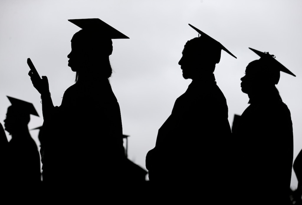 (Seth Wenig | AP photo) 

01
In this May 17, 2018, photo, new graduates line up before the start of the Bergen Community College commencement at MetLife Stadium in East Rutherford, N.J.