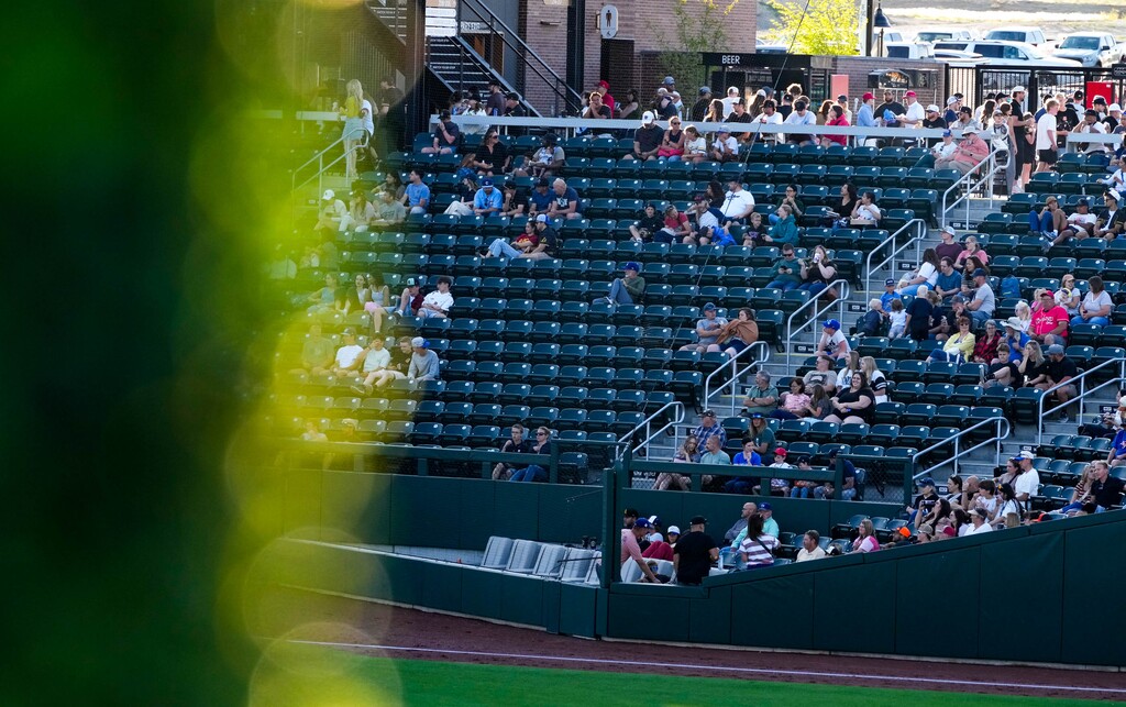 (Francisco Kjolseth  | The Salt Lake Tribune) Fans watch the Salt Lake Bees play at The Ballpark at America First Square in South Jordan on Friday, June 6, 2025.