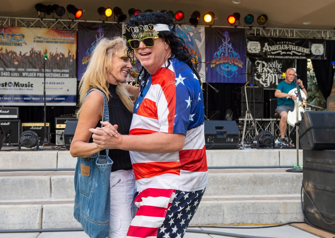 (Rick Egan  |  The Salt Lake Tribune)   David Sheen dances with Marie to ÒHotel CaliforniaÓ on his 59th birthday, during the annual Geezerfest 2020, in Orem on Friday, Aug. 14, 2020.