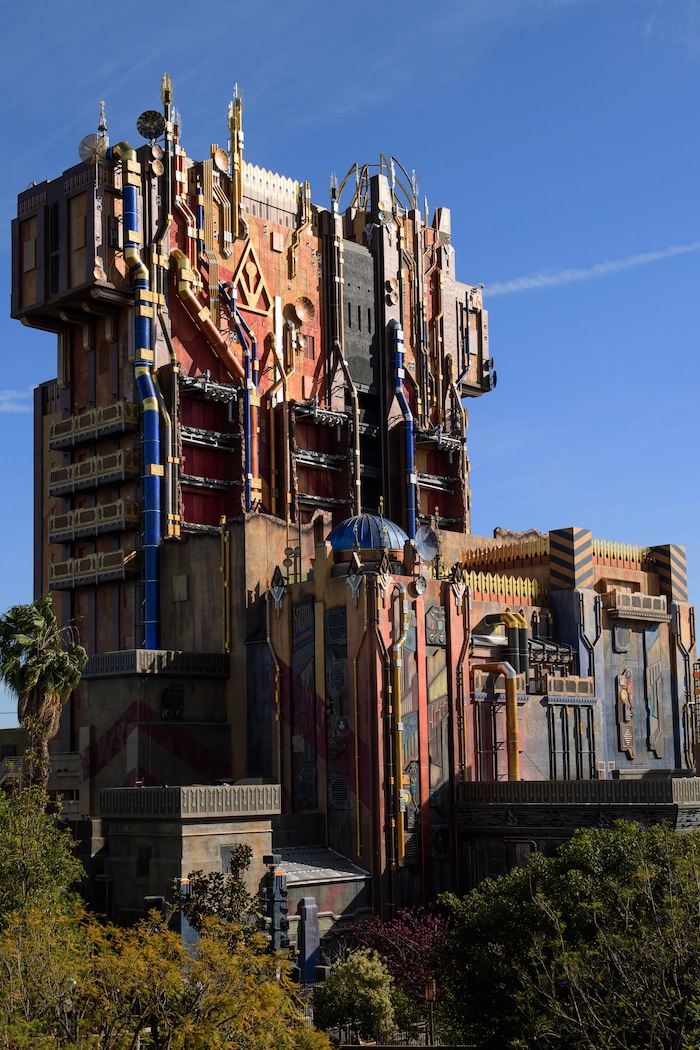 (Photo courtesy Richard Harbaugh/Disneyland Resort) Guardians of the Galaxy Mission: BREAKOUT! looms over the skyline at Disney California Adventure Park