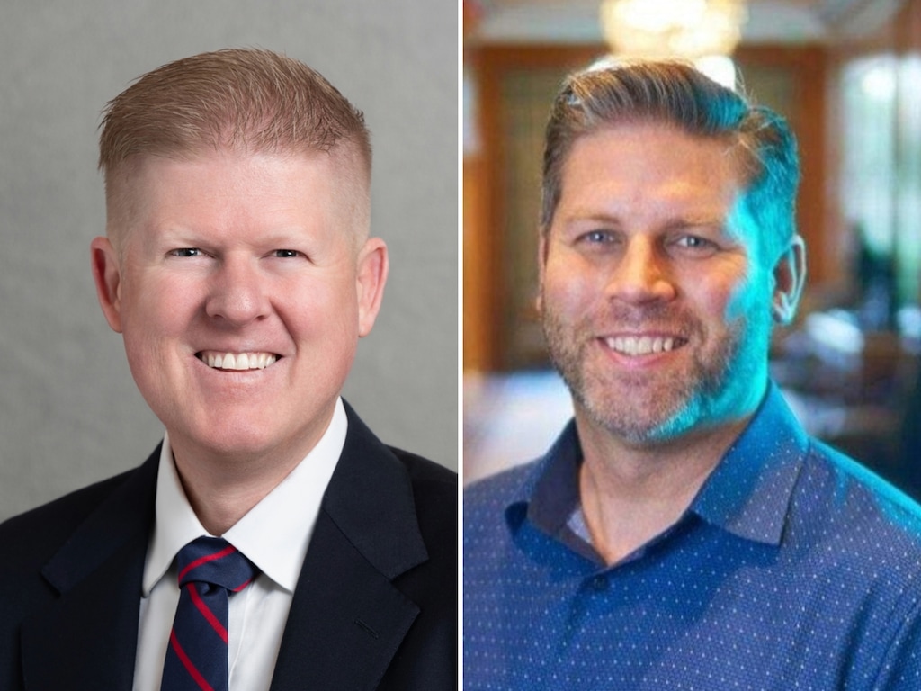 (Utah House of Representatives; campaign photo) Jon Hawkins, left, and Travis Hysell, candidates for the 2026 House District 55 election.