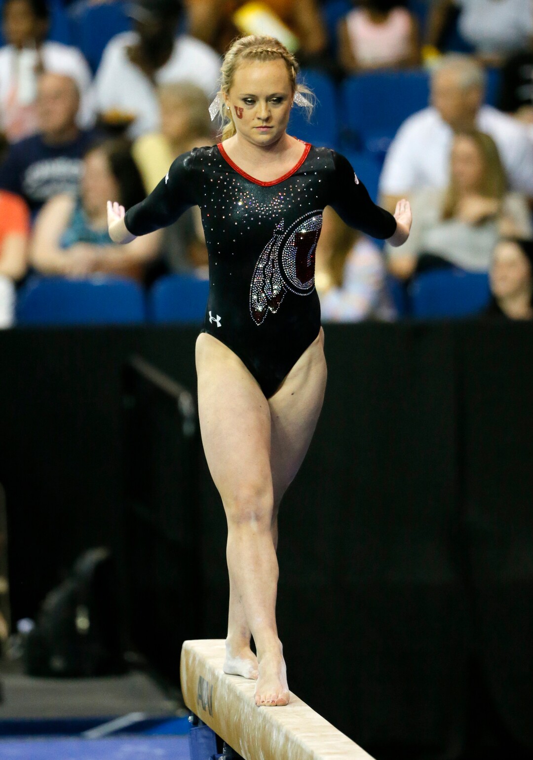 Utah's Maddy Stover competes on the balance beam during the NCAA women's gymnastics championships, Friday, April 15, 2016, in Fort Worth, Texas. (AP Photo/Tony Gutierrez)