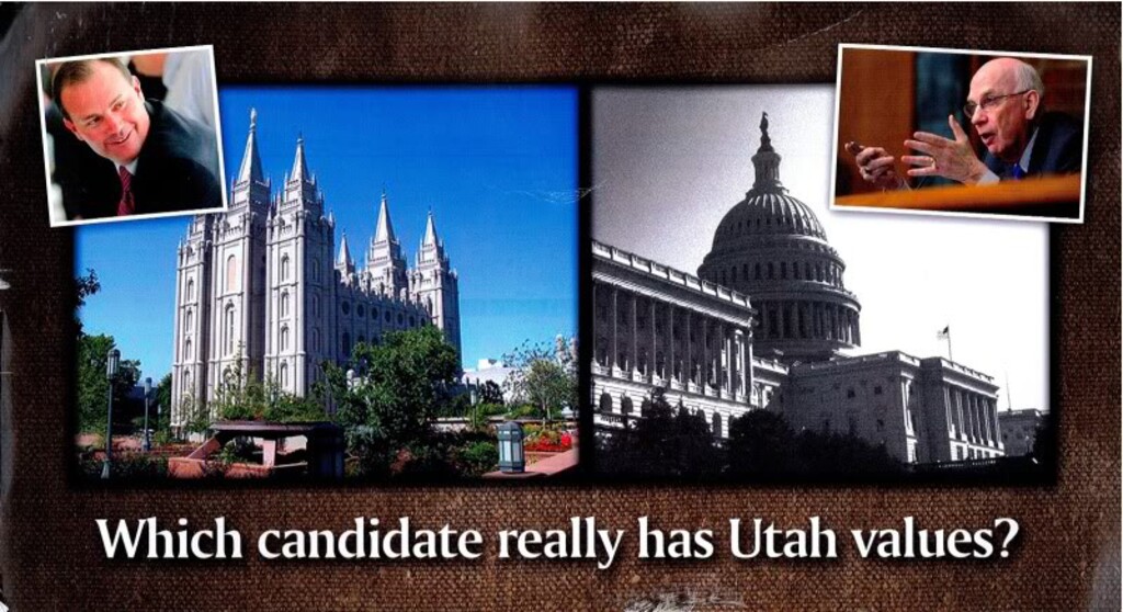 "Temple Mailer" flyer mailed out prior to the 2010 Utah Republican Convention featuring Mike Lee and Bob Bennett