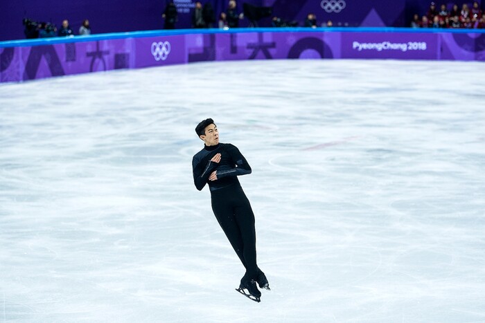 (Chris Detrick  |  The Salt Lake Tribune)  Salt Lake City's Nathan Chen competes in the Men's Single Skating Short Program for the Team Event at the Gangneung Ice Arena Friday, February 9, 2018.  Chen got fourth place with a score of 80.61.