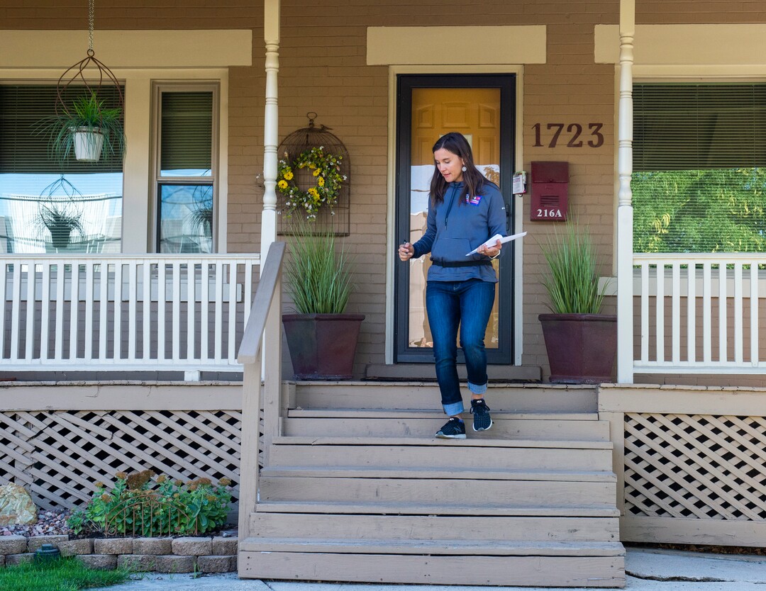(Rick Egan  |  The Salt Lake Tribune)      Salt Lake City Mayor candidate goes door-to-door talking to constituents in a Sugarhouse neighborhood, Saturday, Sept. 21, 2019.