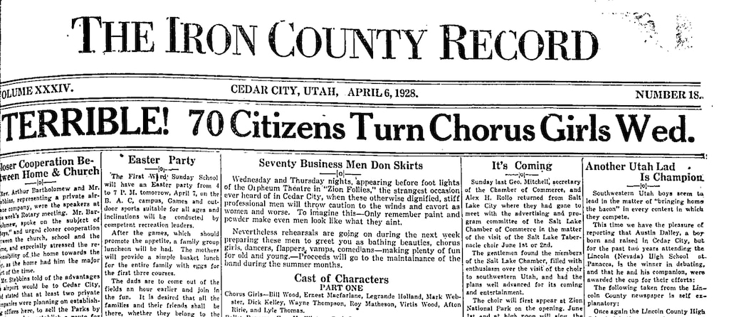 The Iron County Record had fun with a drag show in Cedar City in 1928.