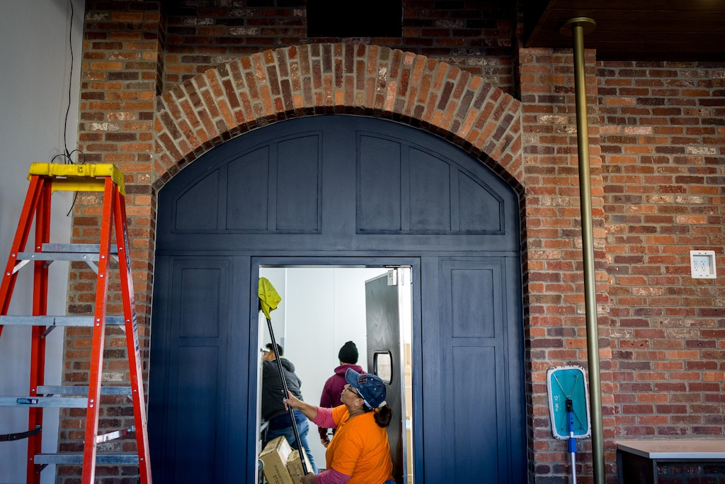 (Trent Nelson | The Salt Lake Tribune) The new Vessel Kitchen location, under construction, in Logan on Tuesday, Dec. 30, 2025. On the right is a fire pole.
