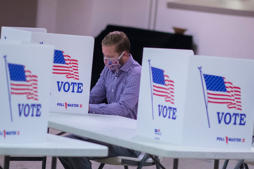 (Mark Makela | The New York Times)
A man votes at a polling station in Quakertown, Penn., June 2, 2020. Trump’s former director of national intelligence on how to firmly and unambiguously reassure all Americans that their votes will be counted.
