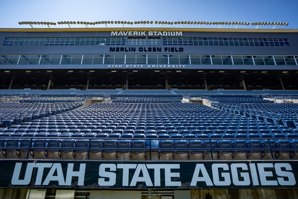 (Rick Egan | The Salt Lake Tribune)  Merlin Olsen Field at Maverick Stadium Utah State University, on Thursday, Aug. 1, 2024.