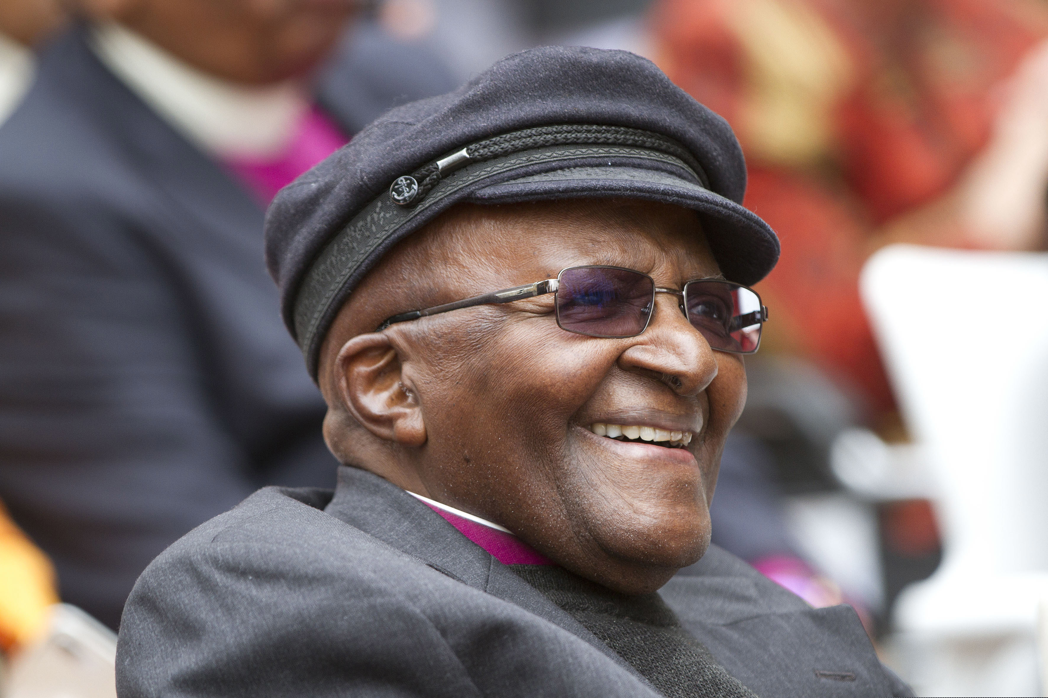 (Mark Wessels, The Associated Press) Anglican Archbishop Emeritus Desmond Tutu smiles as he celebrates his 86th birthday in Cape Town South Africa in 2017. Tutu died Sunday at age 90.