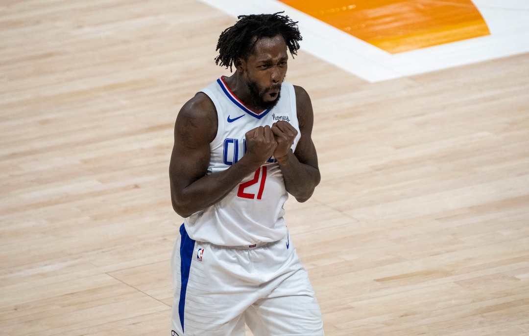 (Rick Egan | The Salt Lake Tribune)LA Clippers guard Patrick Beverley (21) reacts after being called for a personal foul, in second round playoff action in game 2 between the Utah Jazz and the LA Clippers, at Vivint Arena, on Thursday, June 10, 2021.