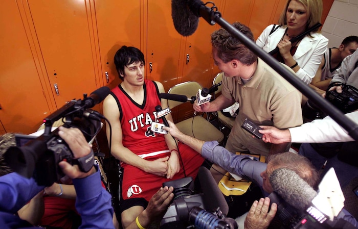 University of Utah basketball team practice Thursday at the University of Texas's Erwin Center, where they will face Kentucky in the NCAA sweet sixteen Friday night.
Photo by Trent Nelson 3.24.2005