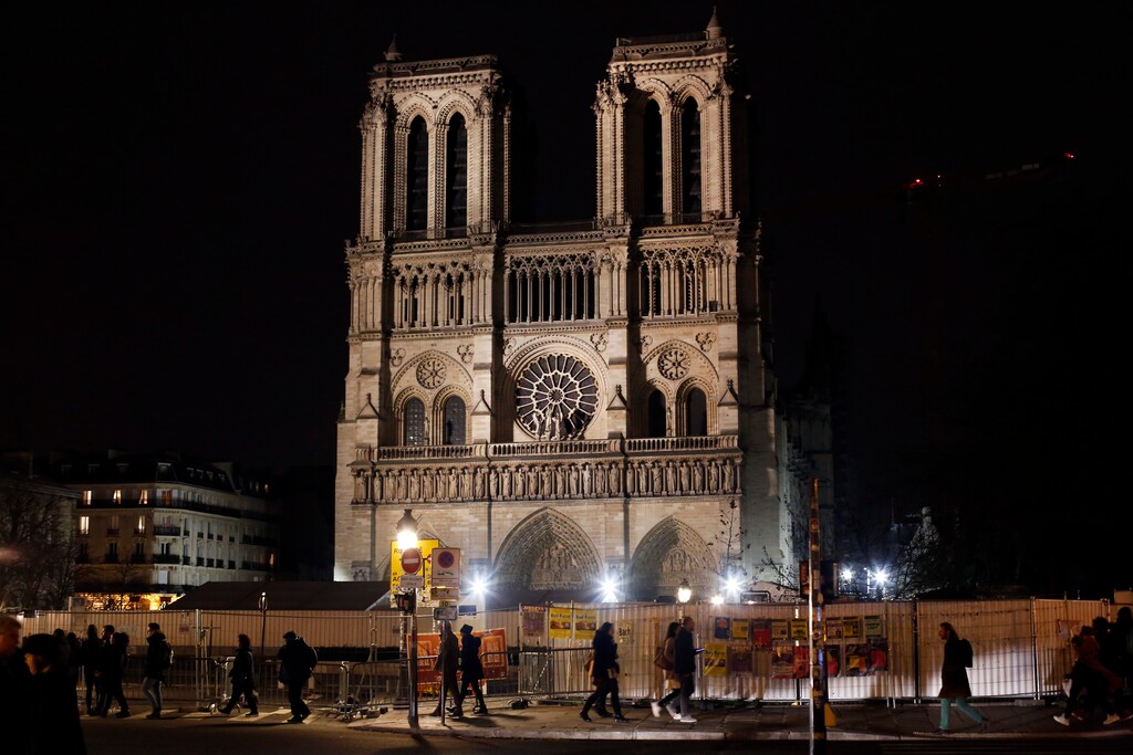 (Thibault Camus | AP) Notre Dame cathedral is pictured in Paris, Tuesday, Dec. 24, 2019. Notre Dame Cathedral is unable to host Christmas services for the first time since the French Revolution, because the Paris landmark was too deeply damaged by this year's fire.