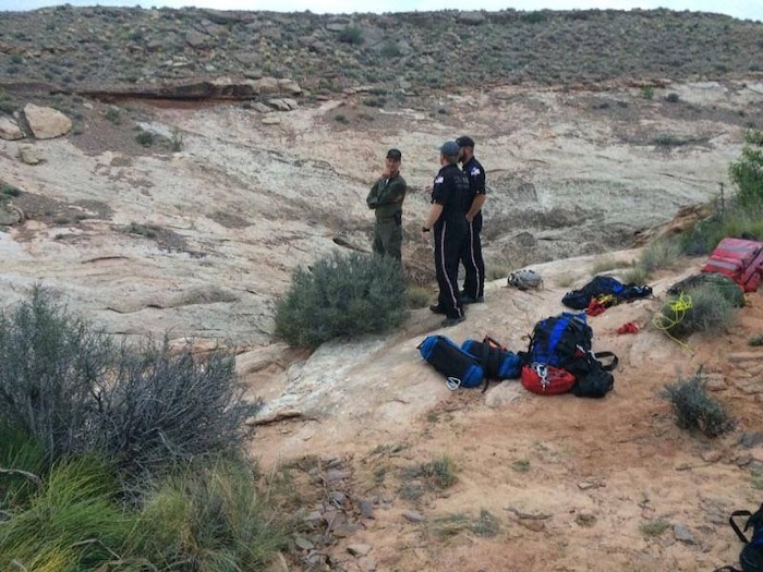 (Courtesy  |  Emery County Sheriff)  A Salt Lake County woman is recovering after being wedged in and suspended for nearly 12 hours in a narrow portion of Zero Gravity Canyon in the San Rafael Desert.
