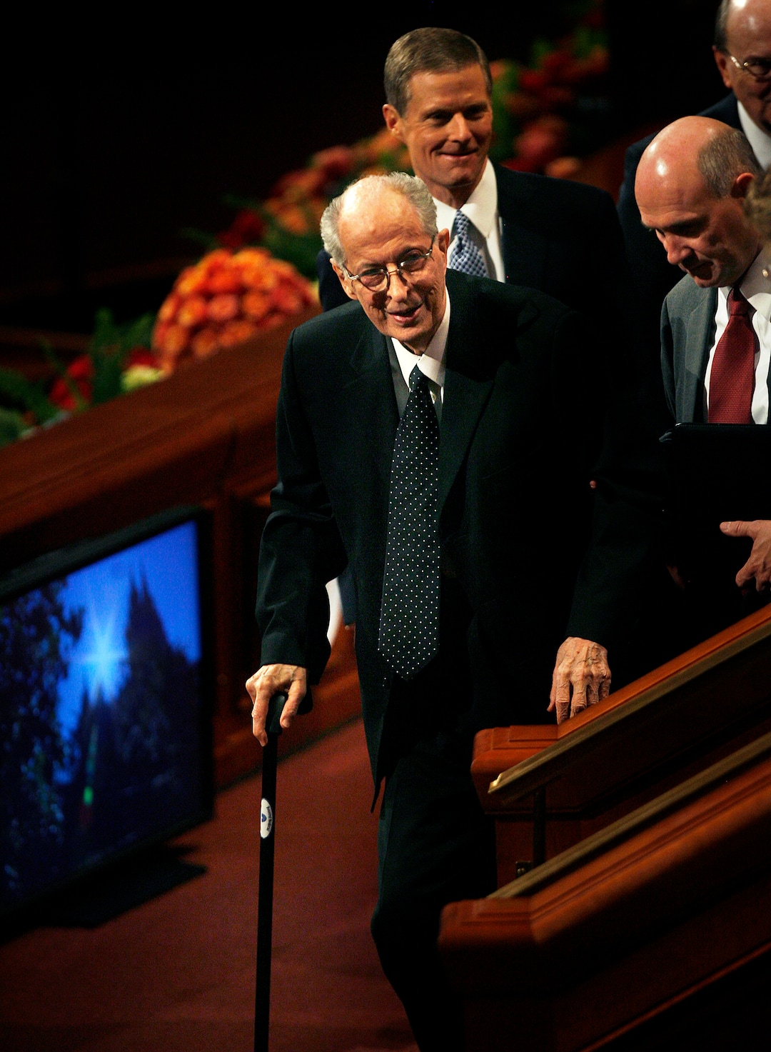 (Scott Sommerdorf   |  The Salt Lake Tribune)  Elder Robert D. Hales leaves the morning session of the 183rd LDS General Conference, Saturday, October 5, 2013.