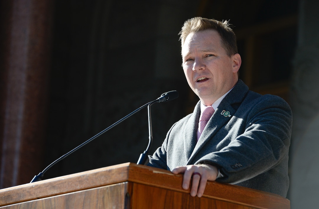 (Francisco Kjolseth  |  The Salt Lake Tribune) Andrew Johnston, makes remarks after being sworn in as District 2 Councilman during inauguration ceremonies at Salt Lake City Hall on Monday, Jan. 6, 2020.