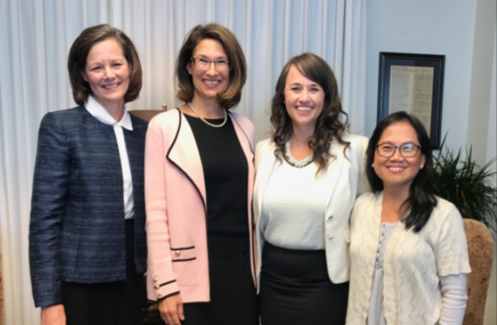 (Courtesy | LDS Church) Four new members of the Relief Society General Board. From left to right: Susan Porter, Rebecca Mehr, Melinda (Mindy) Booth and Memnet Lopez.