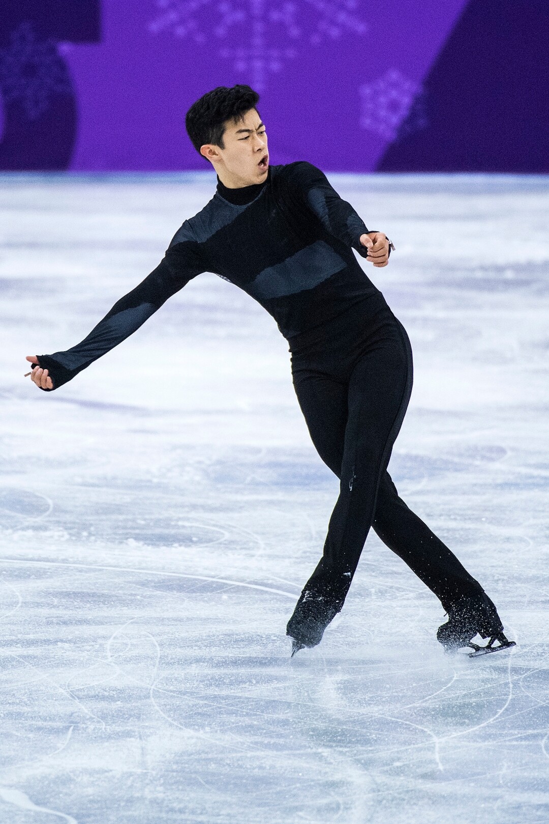 (Chris Detrick  |  The Salt Lake Tribune)  Salt Lake City's Nathan Chen competes in the Men's Single Skating Short Program for the Team Event at the Gangneung Ice Arena Friday, February 9, 2018.  Chen got fourth place with a score of 80.61.