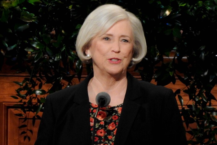 (Trent Nelson | The Salt Lake Tribune)  Sister Neill F. Marriott of the Young Women's General Presidency speaks at the General Women's Session of the 187th Semiannual General Conference of the The Church of Jesus Christ of Latter-day Saints, in Salt Lake City, Saturday September 23, 2017.