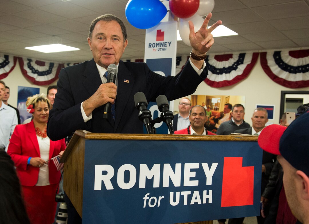 (Rick Egan  |  The Salt Lake Tribune)   Gov. Gary Herbert gives a speech at the Romney headquarters in Orem, on election night, Tuesday, Nov. 6, 2018.