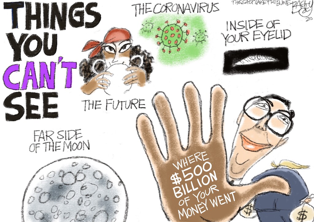 (Pat Bagley | The Salt Lake Tribune) This cartoon, titled "Transparently Crooked," appears in The Salt Lake Tribune on Sunday, June 21, 2020.