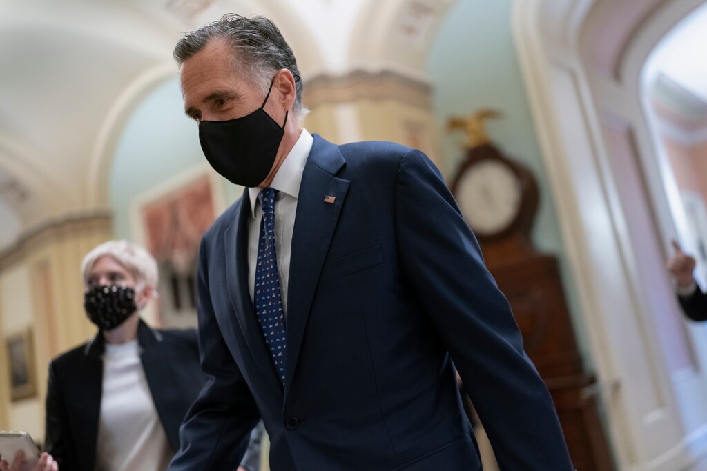 (J. Scott Applewhite | AP file photo) Sen. Mitt Romney, R-Utah, arrives at the Senate for a roll call vote to confirm Antony Blinken, President Joe Biden's nominee to be secretary of State, at the Capitol in Washington, Tuesday, Jan. 26, 2021. Romney made a remote visit to the Democratic Caucus in the Utah House on Tuesday.