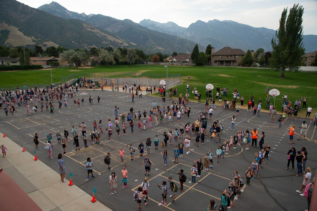 (Francisco Kjolseth | Tribune file photo) Students at Canyon View Elementary in Cottonwood Heights line up on the playground as they go back to school for the first day of classes for the Canyons School District on Monday, Aug. 24, 2020.