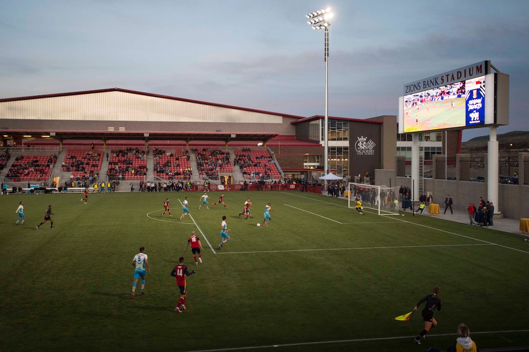 (Rick Egan  |  The Salt Lake Tribune)      The Real Monarchs play the Las Vegas Lights FC at the new Zions Bank Stadium in, Herriman, Monday, April 30, 2018.