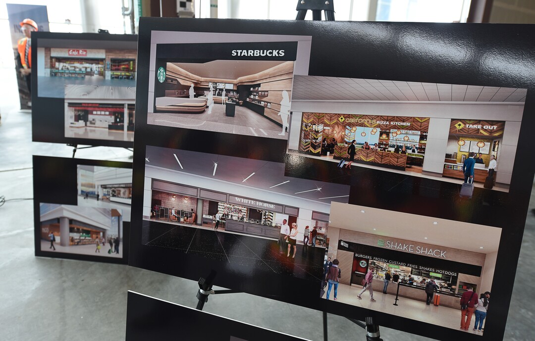 (Francisco Kjolseth  |  The Salt Lake Tribune)  Salt Lake City International Airport announces food concessionaires for the first phase of the new expanded airport during a tour on Wed. Feb. 20, 2019, as renderings provide a visual snapshot of the food and beverage options that is said to include 23 concepts with a number of home-grown options that are local favorites.