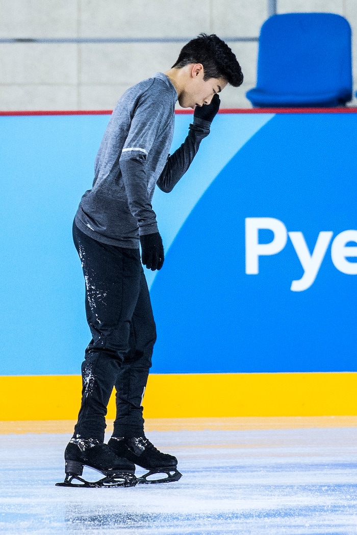 (Chris Detrick | The Salt Lake Tribune) Salt Lake City's Nathan Chen practices his Men's Single Skating Short Program for the Team Event at the Gangneung Ice Arena Thursday, February 8, 2018.